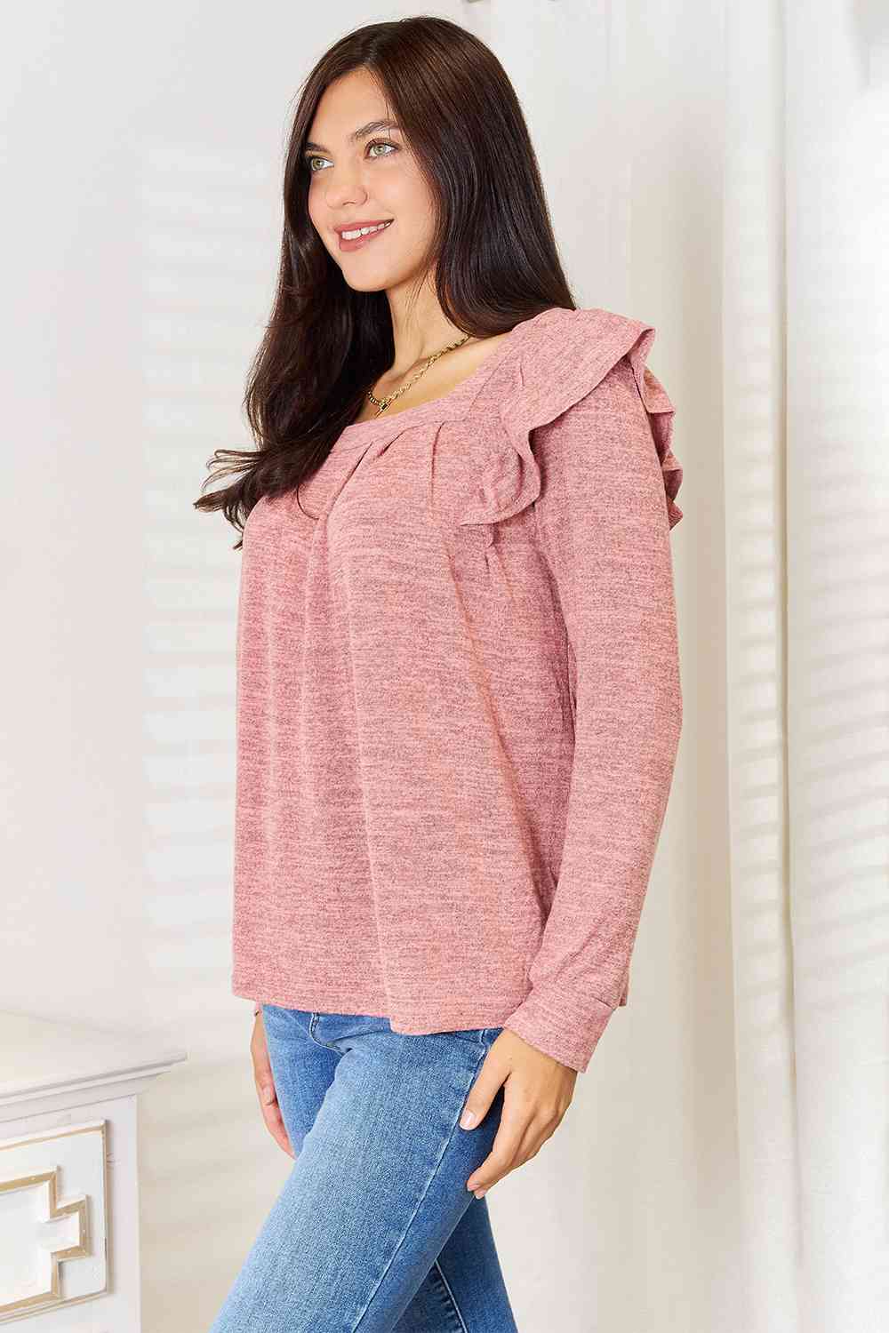 Square Neck Ruffle Shoulder Top – Feminine & Flirty