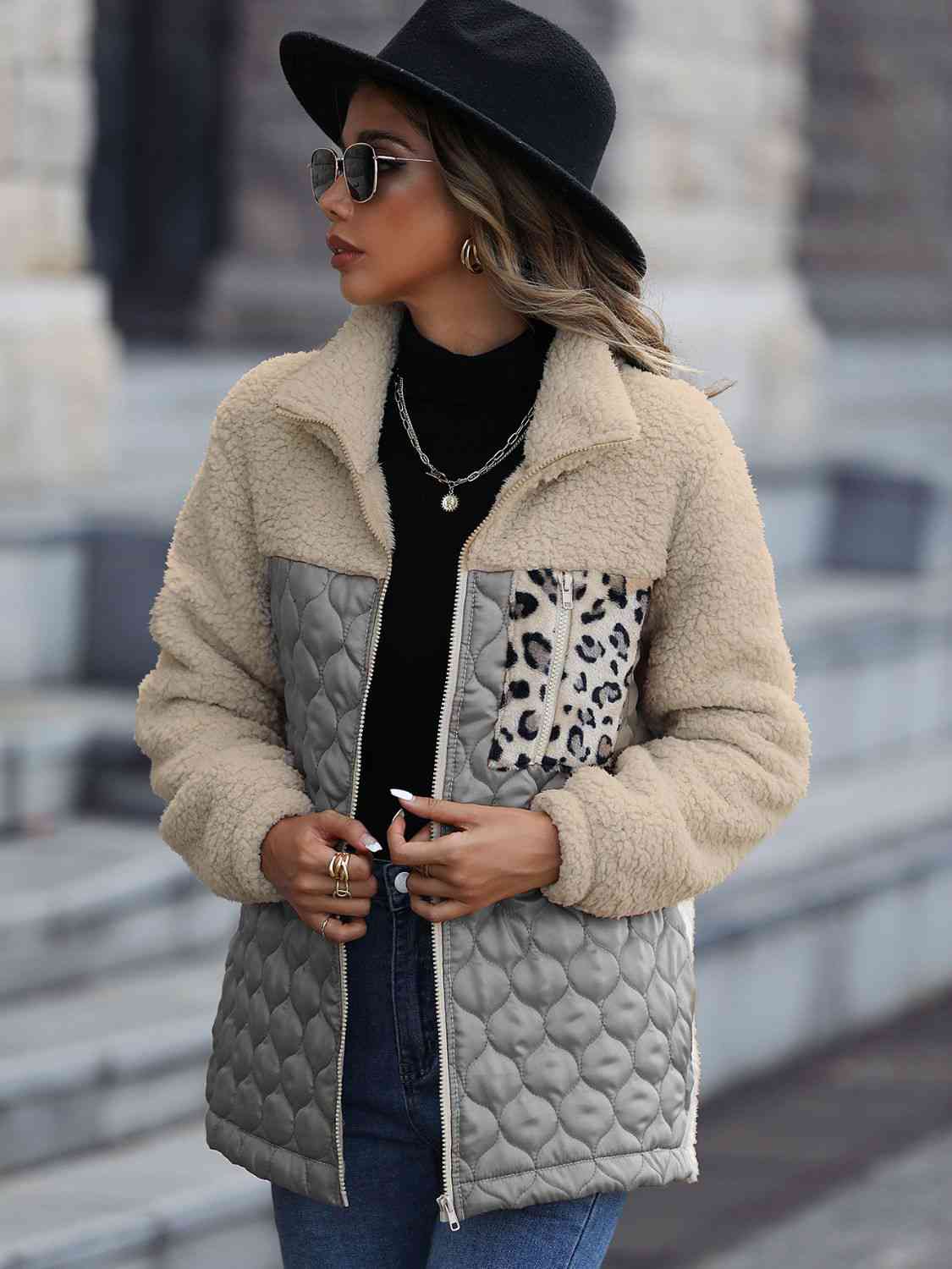 Leopard Color Block Zip-Up Jacket – Women's Bold Outerwear