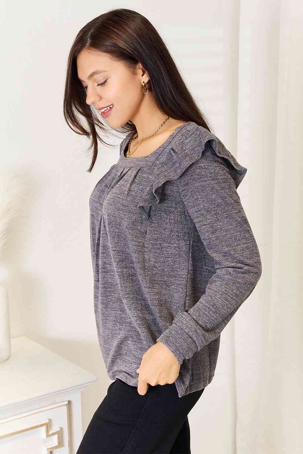 Square Neck Ruffle Shoulder Top – Feminine & Flirty