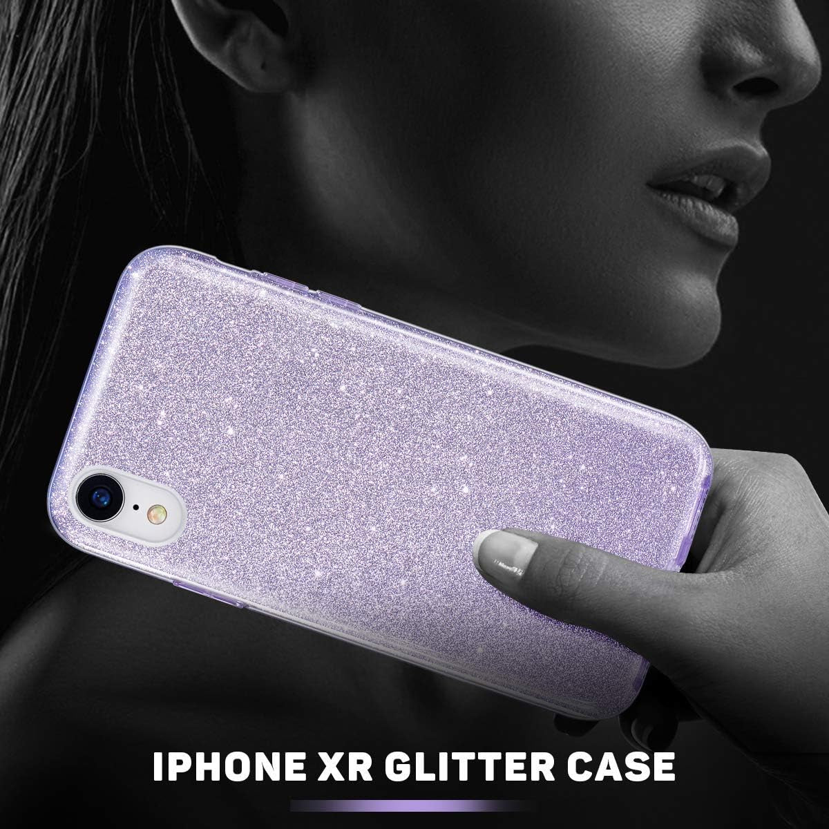 Iphone XR Case Glitter Slim Shiny Sparkle Crystal Bling Cover Cute Girls Case for Iphone XR 6.1'' (Purple)