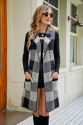 Plaid Open Front Sleeveless Cardigan with Pockets – Women's Layering Essential