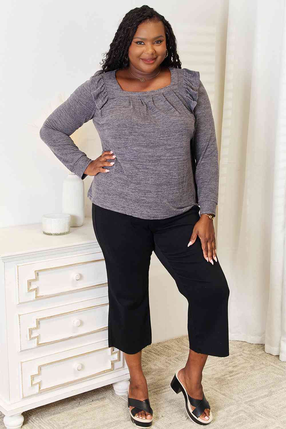 Square Neck Ruffle Shoulder Top – Feminine & Flirty