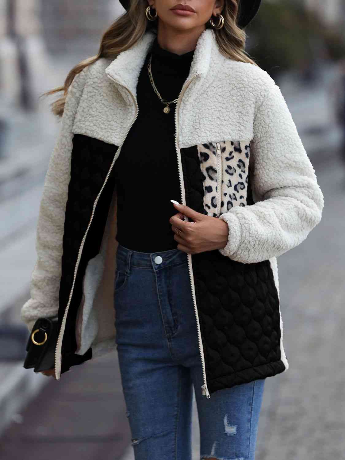 Leopard Color Block Zip-Up Jacket – Women's Bold Outerwear