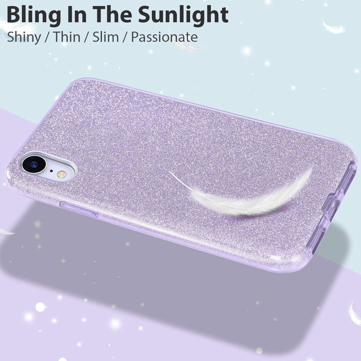 Iphone XR Case Glitter Slim Shiny Sparkle Crystal Bling Cover Cute Girls Case for Iphone XR 6.1'' (Purple)