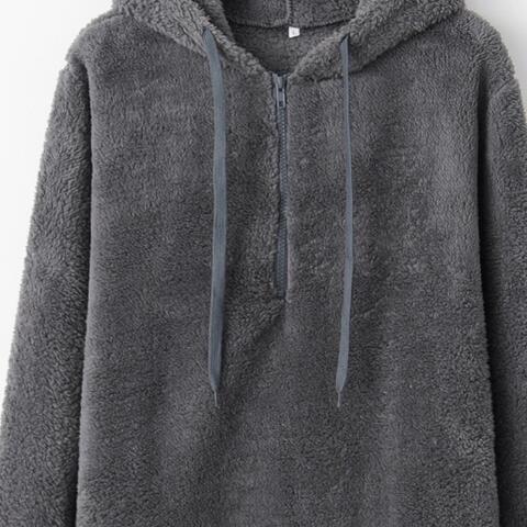 Quarter-Zip Drawstring Teddy Hoodie – Women's Cozy Fleece Pullover