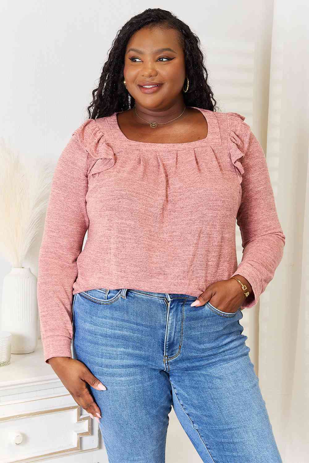 Square Neck Ruffle Shoulder Top – Feminine & Flirty