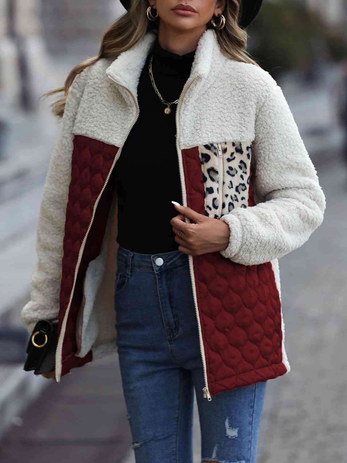 Leopard Color Block Zip-Up Jacket – Women's Bold Outerwear