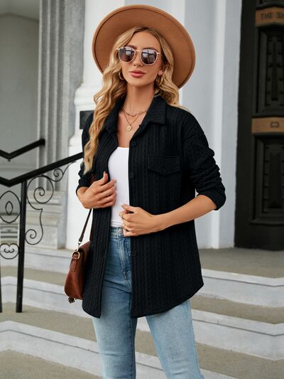 Textured Button Up Dropped Shoulder Shirt