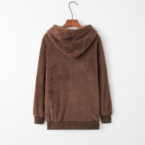 Quarter-Zip Drawstring Teddy Hoodie – Women's Cozy Fleece Pullover