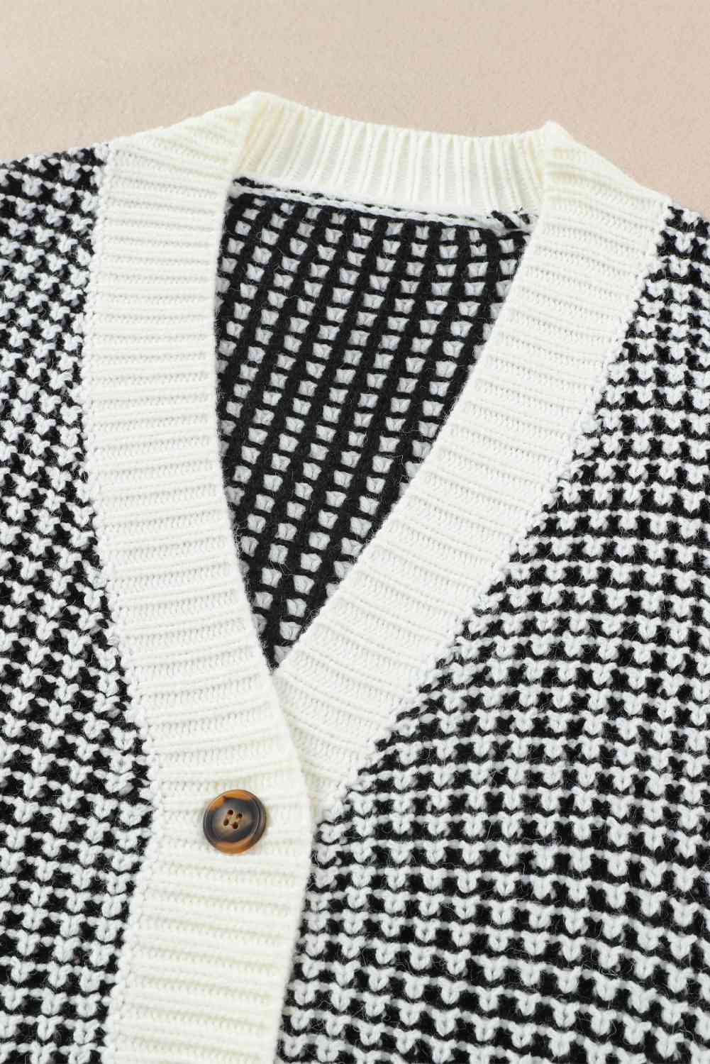 Woven Right Waffle-Knit Drop Shoulder Button-Down Cardigan