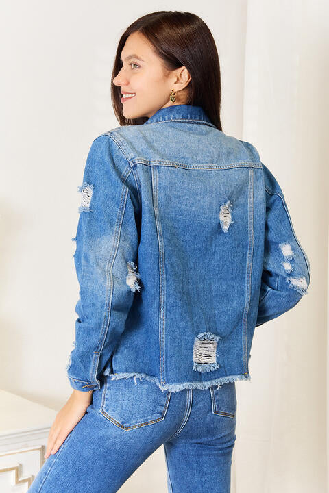Baeful Leopard Floral Distressed Denim Jacket – Bold Spring Layer