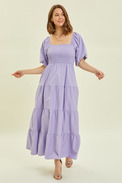 HEYSON Puff Sleeve Tiered Ruffled Poplin Dress