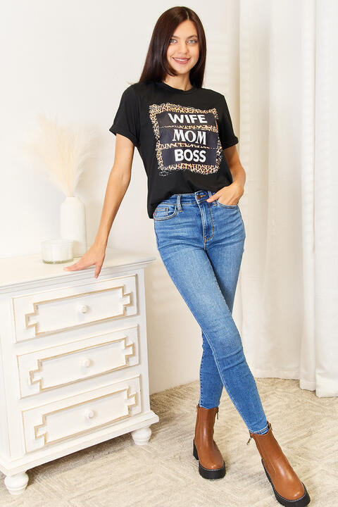 WIFE MOM BOSS Leopard Graphic T-Shirt - Empowering Women's Tee