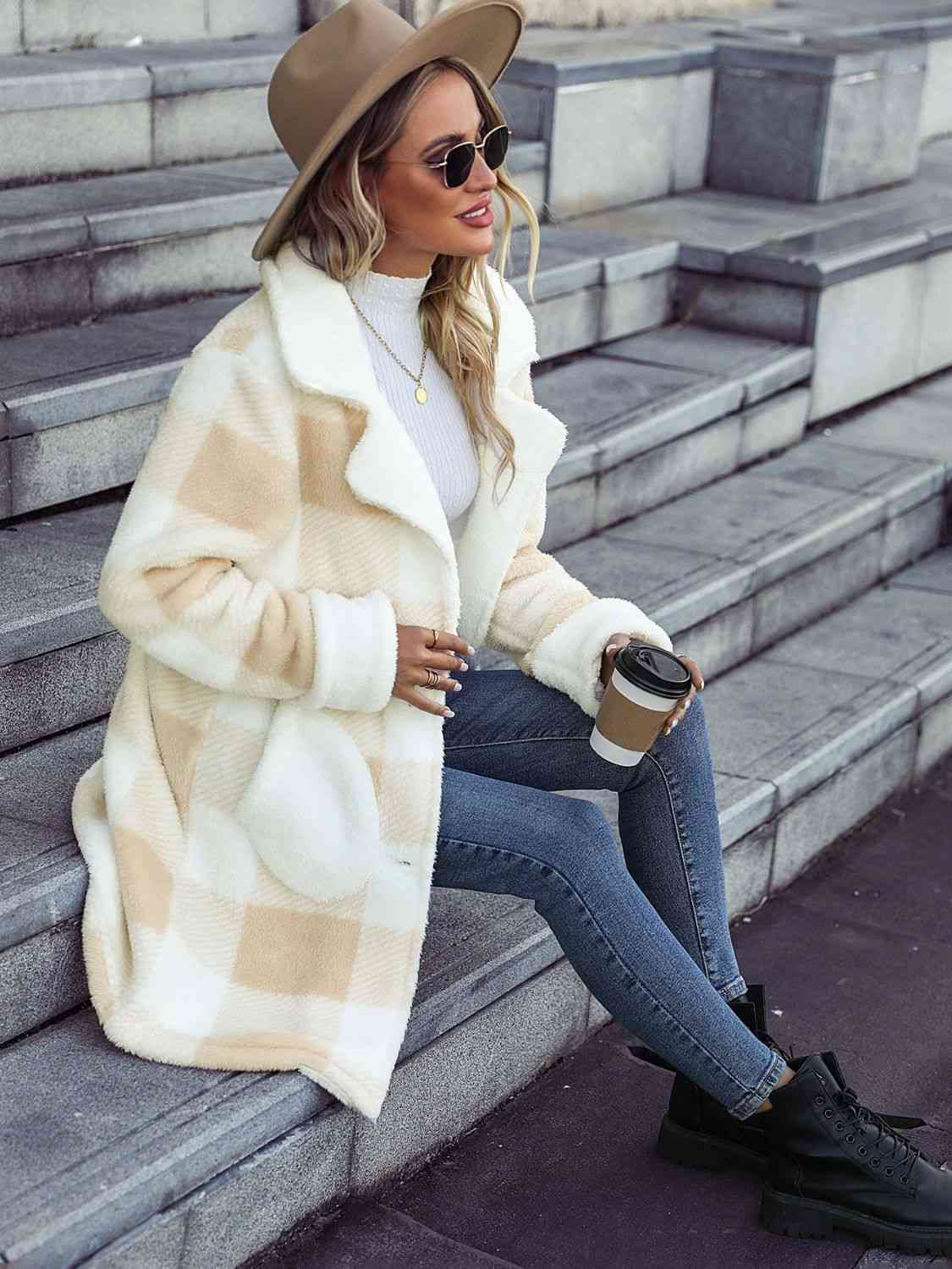 Plaid Button-Down Coat with Pockets – Women's Classic Outerwear