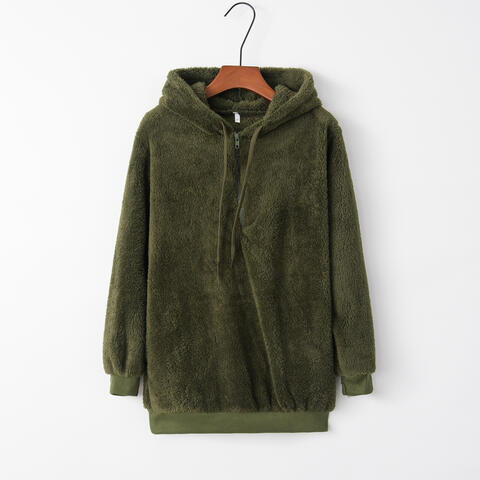Quarter-Zip Drawstring Teddy Hoodie – Women's Cozy Fleece Pullover