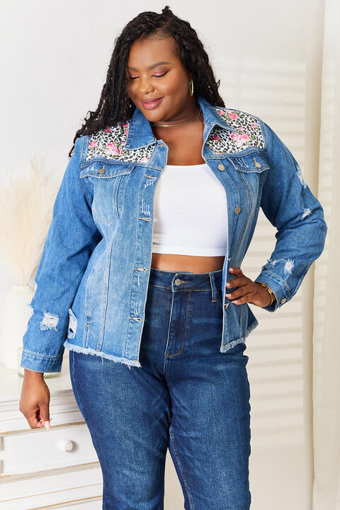 Baeful Leopard Floral Distressed Denim Jacket – Bold Spring Layer