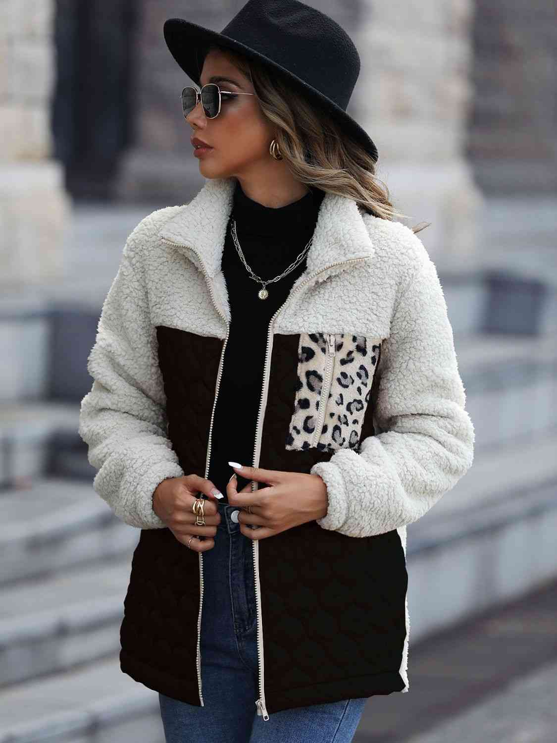 Leopard Color Block Zip-Up Jacket – Women's Bold Outerwear