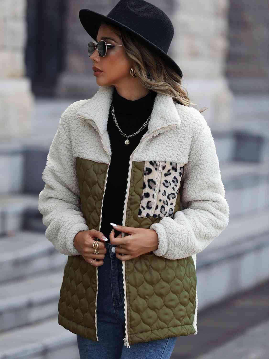 Leopard Color Block Zip-Up Jacket – Women's Bold Outerwear