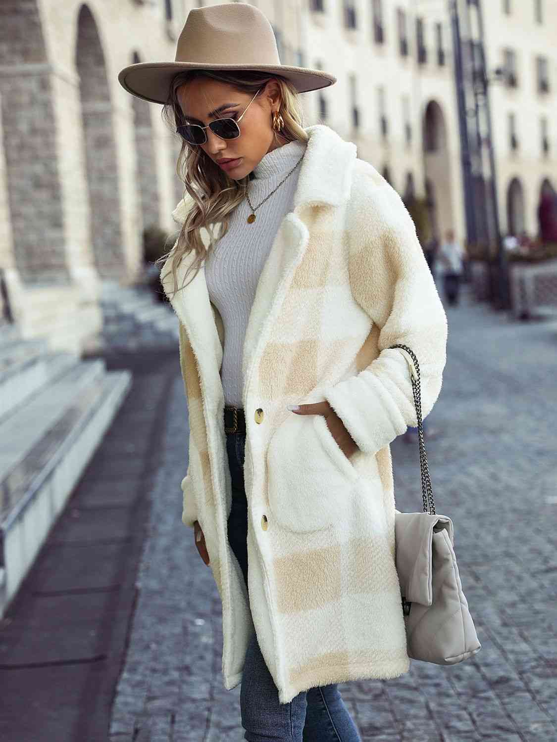 Plaid Button-Down Coat with Pockets – Women's Classic Outerwear