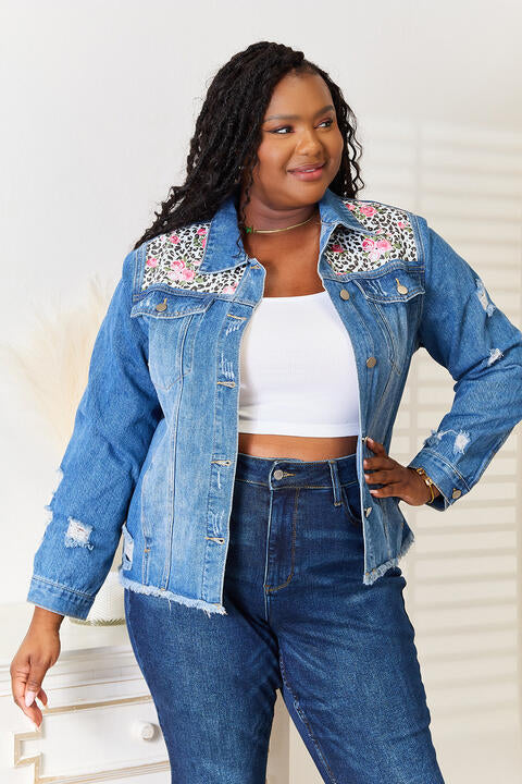 Baeful Leopard Floral Distressed Denim Jacket – Bold Spring Layer