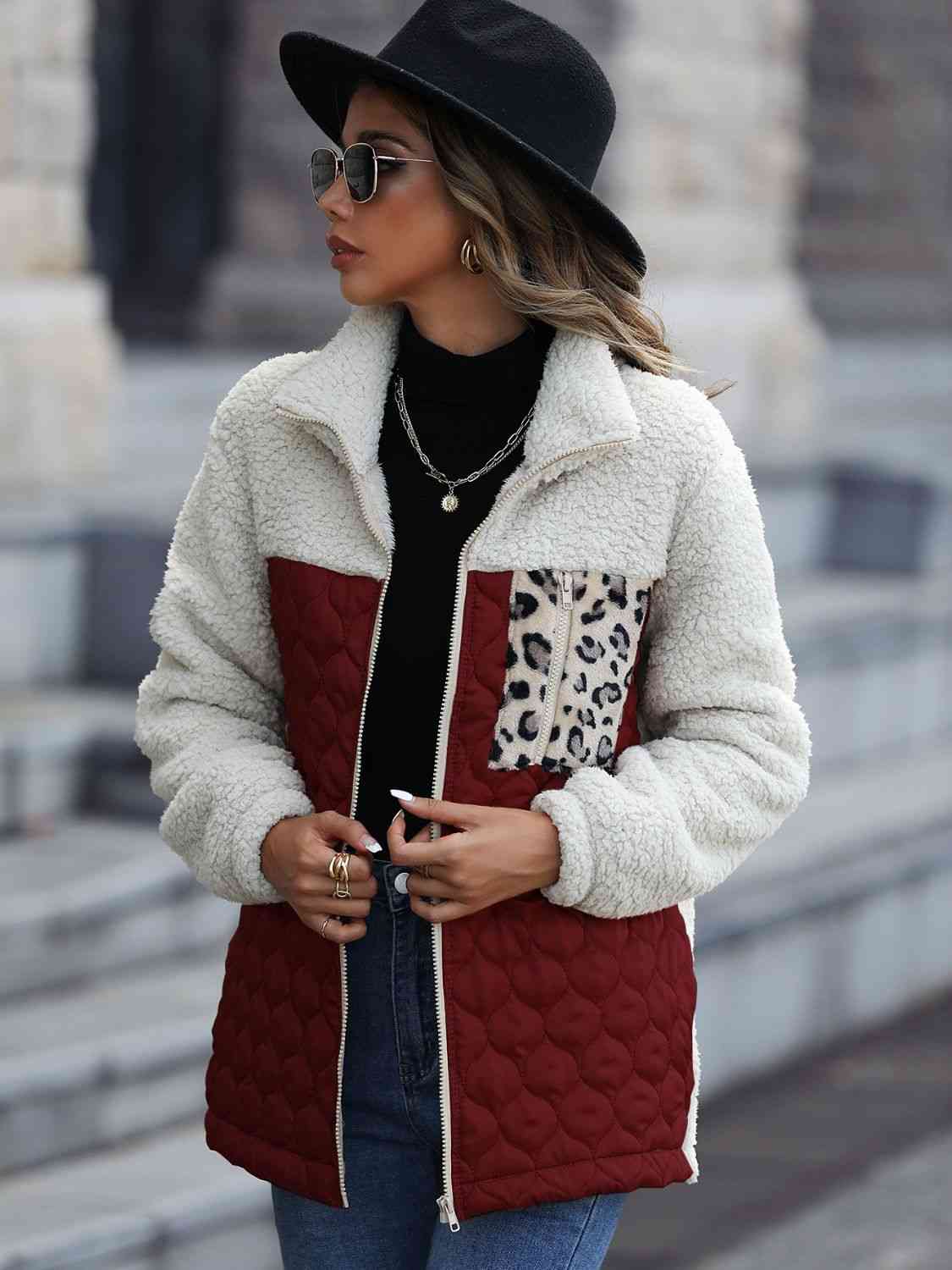 Leopard Color Block Zip-Up Jacket – Women's Bold Outerwear