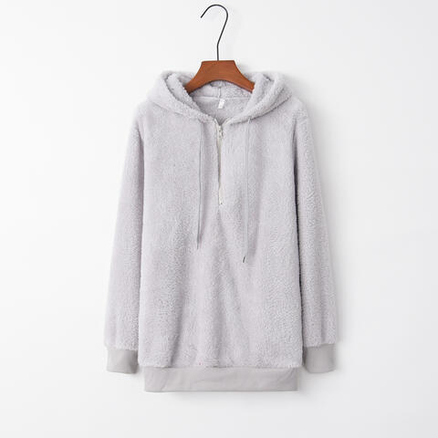 Quarter-Zip Drawstring Teddy Hoodie – Women's Cozy Fleece Pullover