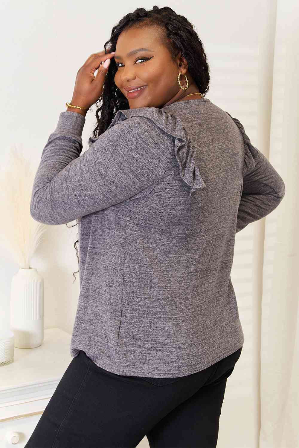 Square Neck Ruffle Shoulder Top – Feminine & Flirty