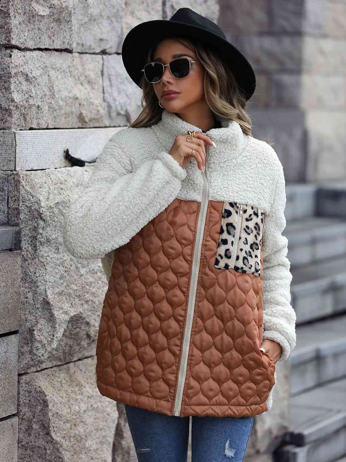 Leopard Color Block Zip-Up Jacket – Women's Bold Outerwear