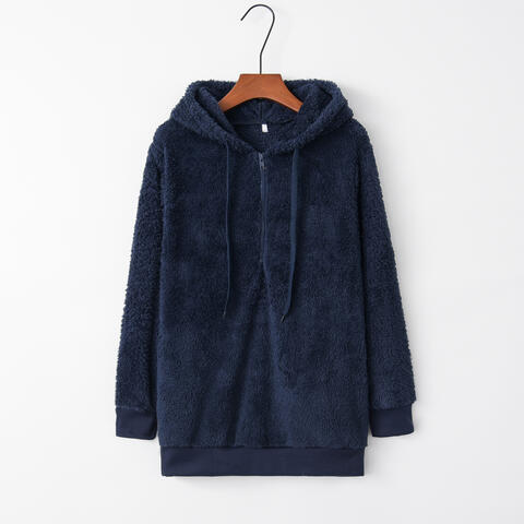 Quarter-Zip Drawstring Teddy Hoodie – Women's Cozy Fleece Pullover