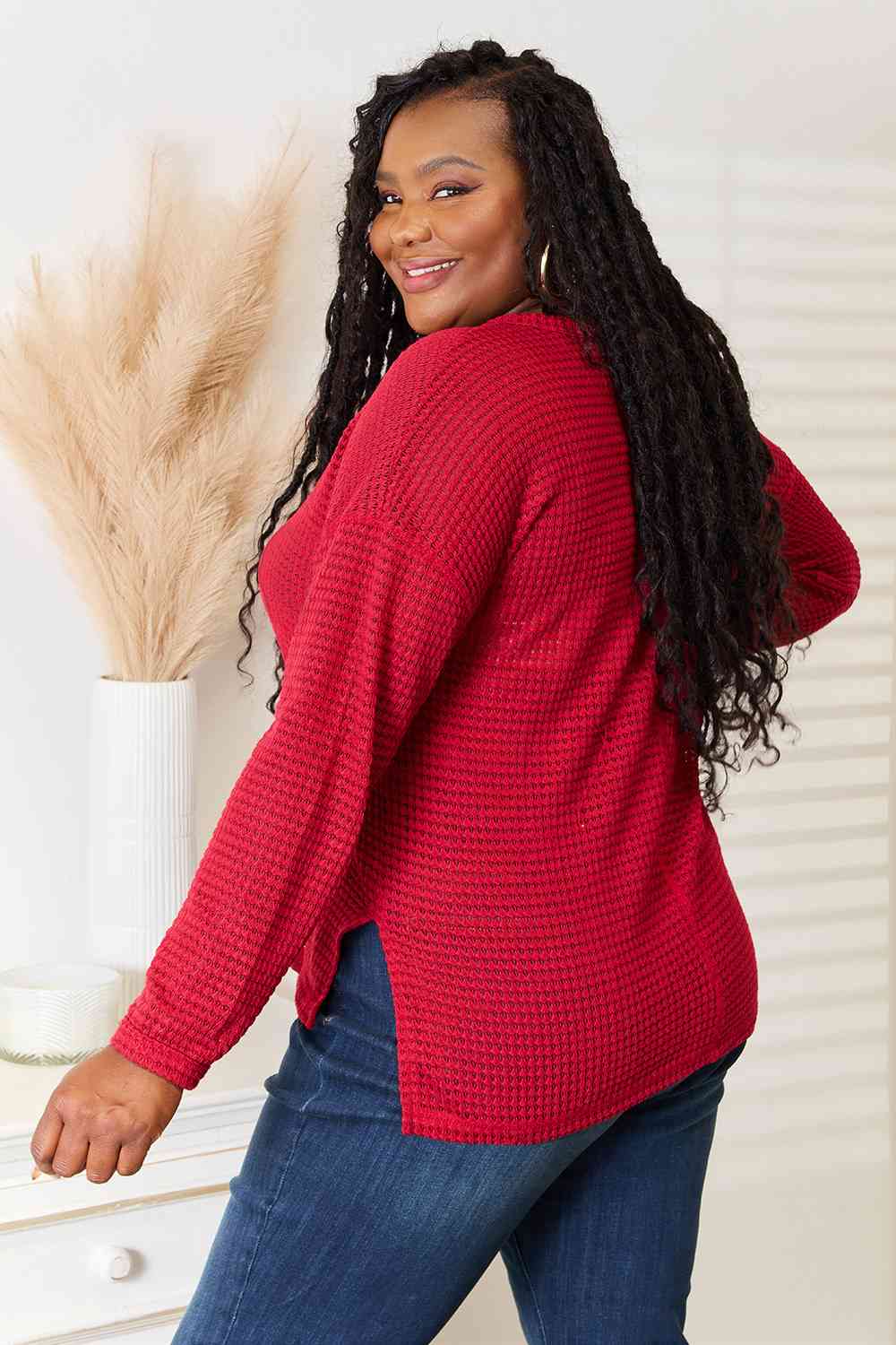 Culture Code Wide Notch Waffle-Knit Relax Top – All-Day Comfort