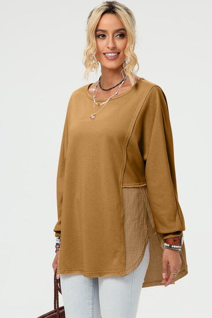 Curved Hem Dolman Sleeve Top