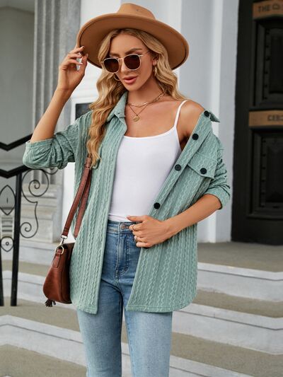 Textured Button Up Dropped Shoulder Shirt