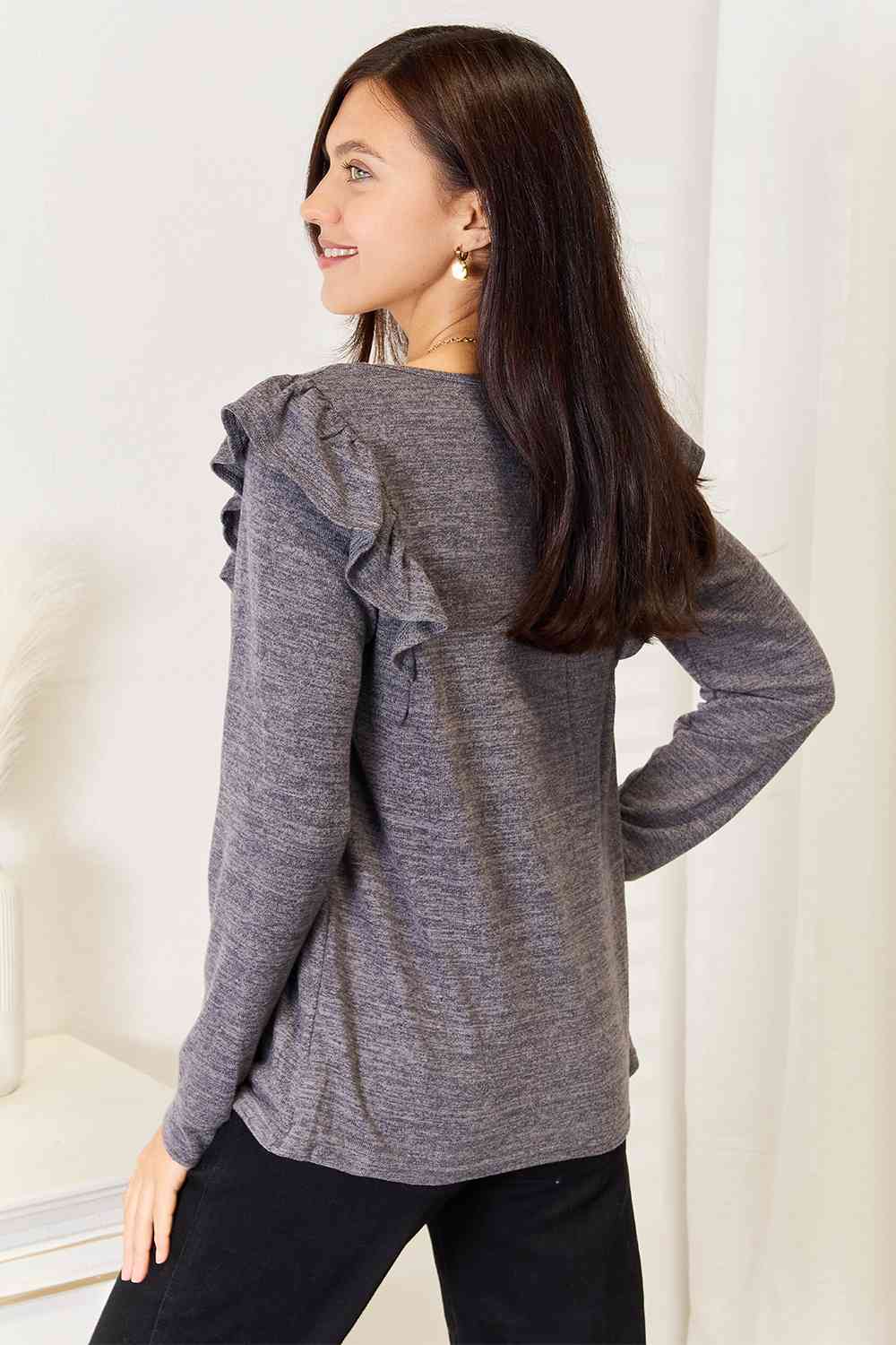Square Neck Ruffle Shoulder Top – Feminine & Flirty