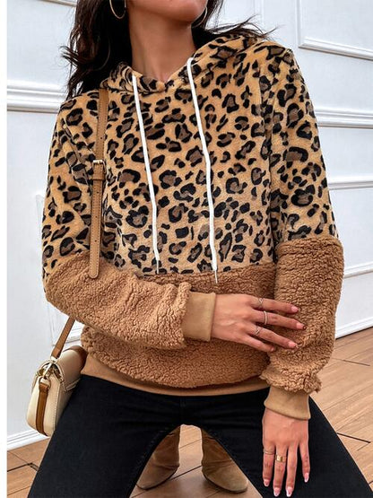 Leopard Drawstring Long Sleeve Hoodie