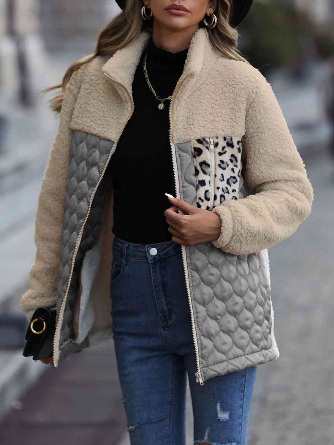 Leopard Color Block Zip-Up Jacket – Women's Bold Outerwear