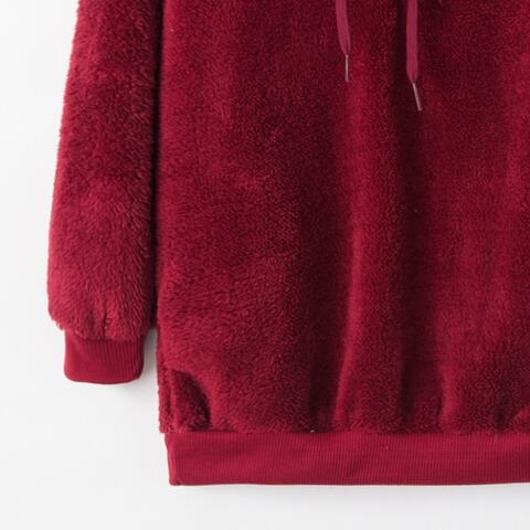 Quarter-Zip Drawstring Teddy Hoodie – Women's Cozy Fleece Pullover