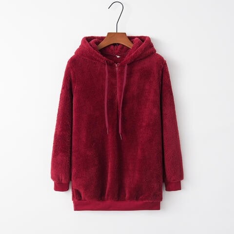 Quarter-Zip Drawstring Teddy Hoodie – Women's Cozy Fleece Pullover