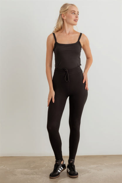 Ribbed High Waist Drawstring Leggings