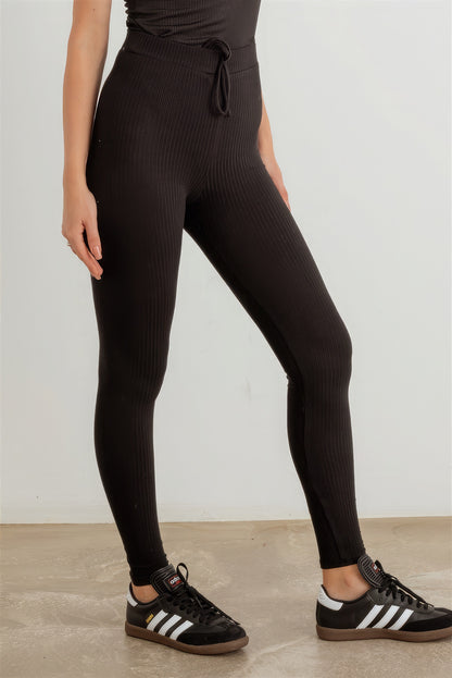 Ribbed High Waist Drawstring Leggings