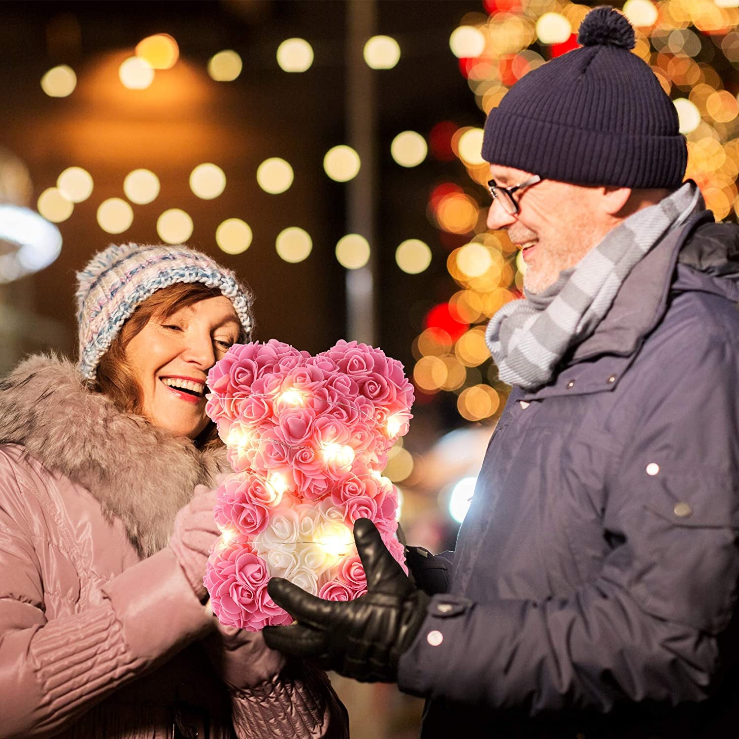 Valentines Day Gifts Rose Teddy Bear, over 250+ Flowers Gifts for Women Girlfriend Mom, Unique Gifts for Mothers Day Birthday with 10 Inch Clear Gift Box (Pink, 10Inch)