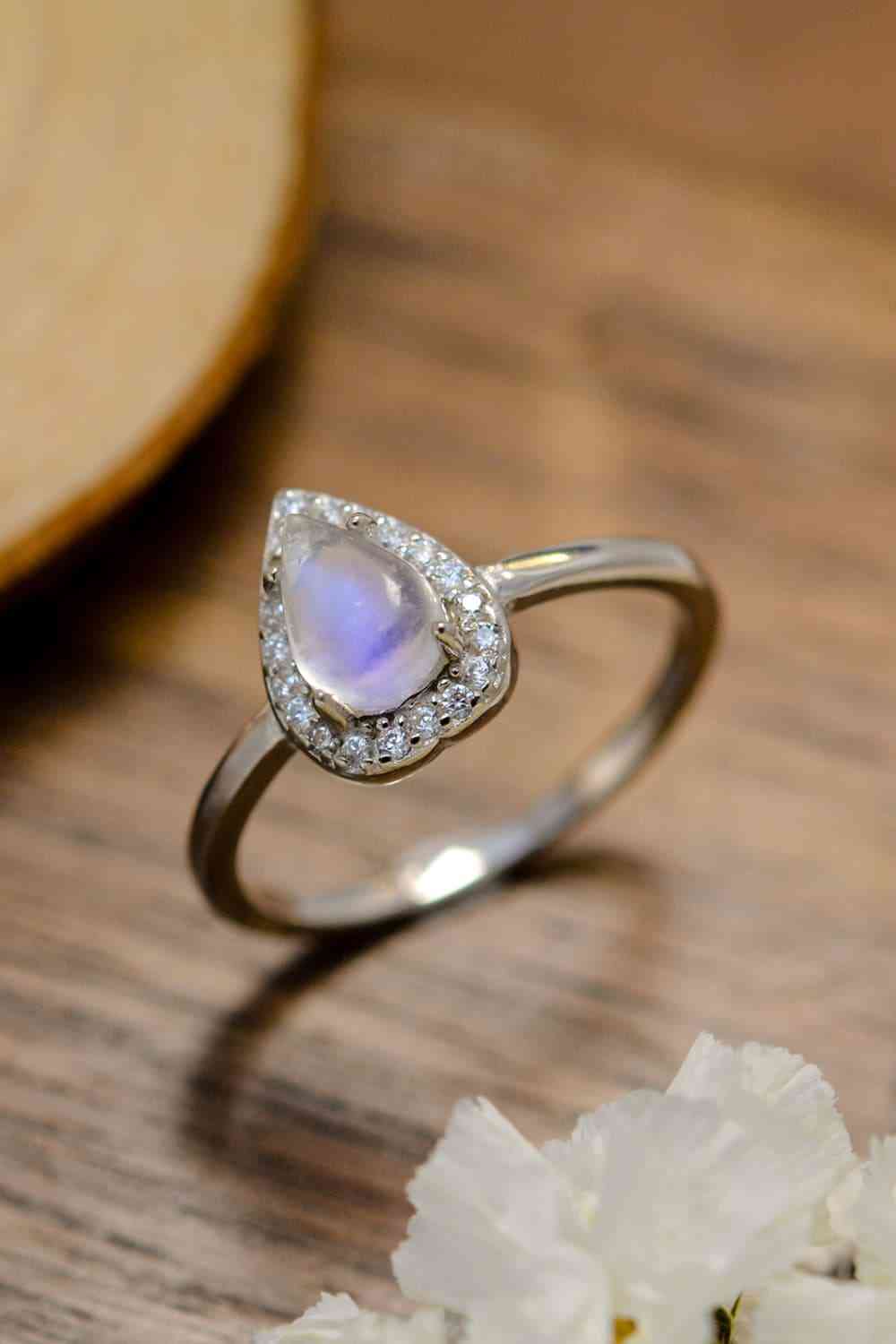 Moonstone Teardrop 925 Sterling Silver Halo Ring