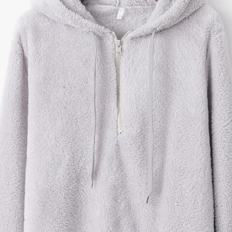 Quarter-Zip Drawstring Teddy Hoodie – Women's Cozy Fleece Pullover
