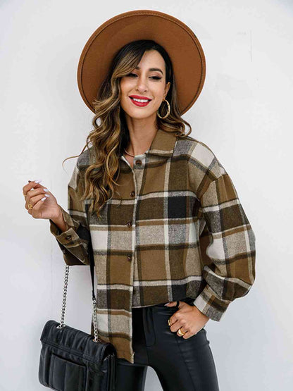 Plaid Button Up Collared Neck Jacket