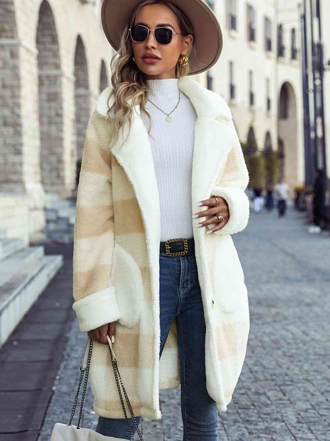 Plaid Button-Down Coat with Pockets – Women's Classic Outerwear