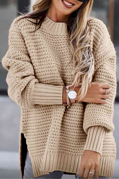 Round Neck Slit Sweater