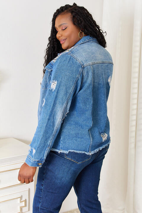 Baeful Leopard Floral Distressed Denim Jacket – Bold Spring Layer