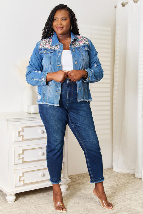 Baeful Leopard Floral Distressed Denim Jacket – Bold Spring Layer