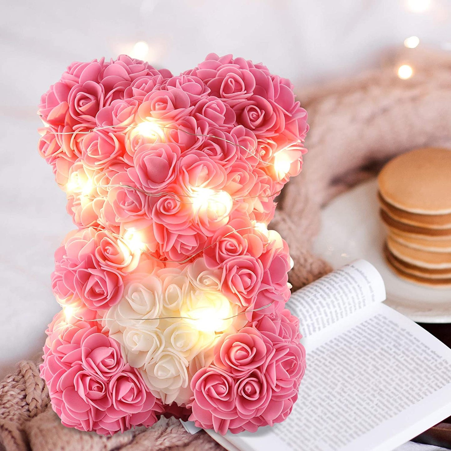 Valentines Day Gifts Rose Teddy Bear, over 250+ Flowers Gifts for Women Girlfriend Mom, Unique Gifts for Mothers Day Birthday with 10 Inch Clear Gift Box (Pink, 10Inch)