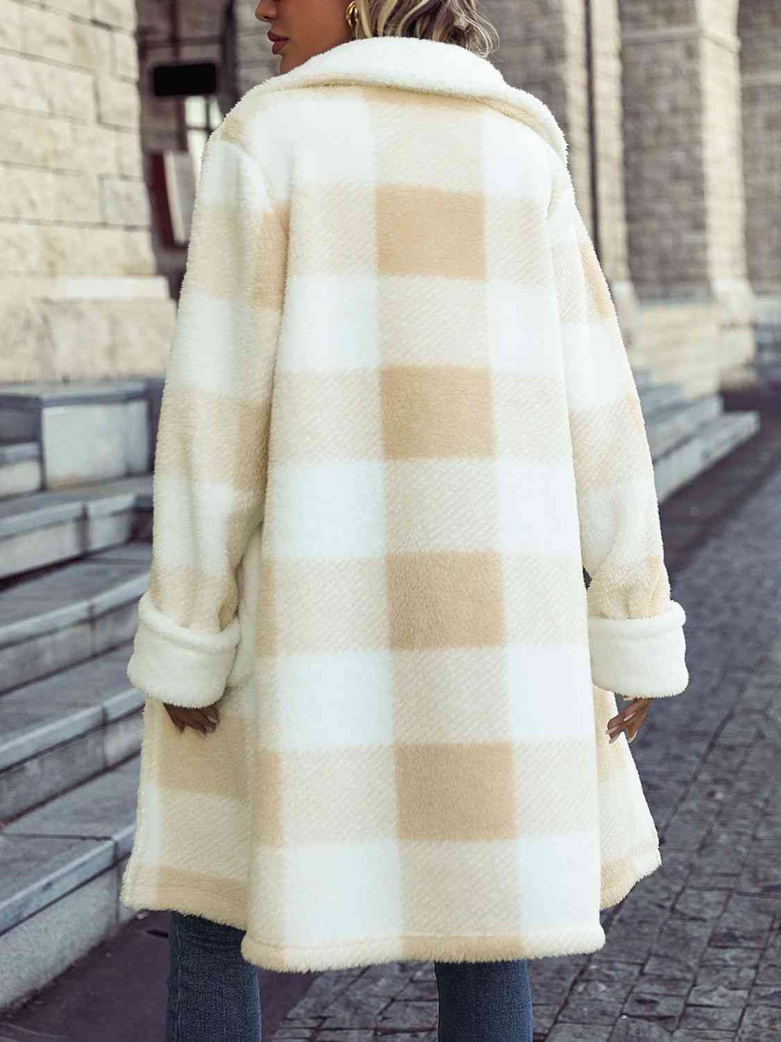 Plaid Button-Down Coat with Pockets – Women's Classic Outerwear