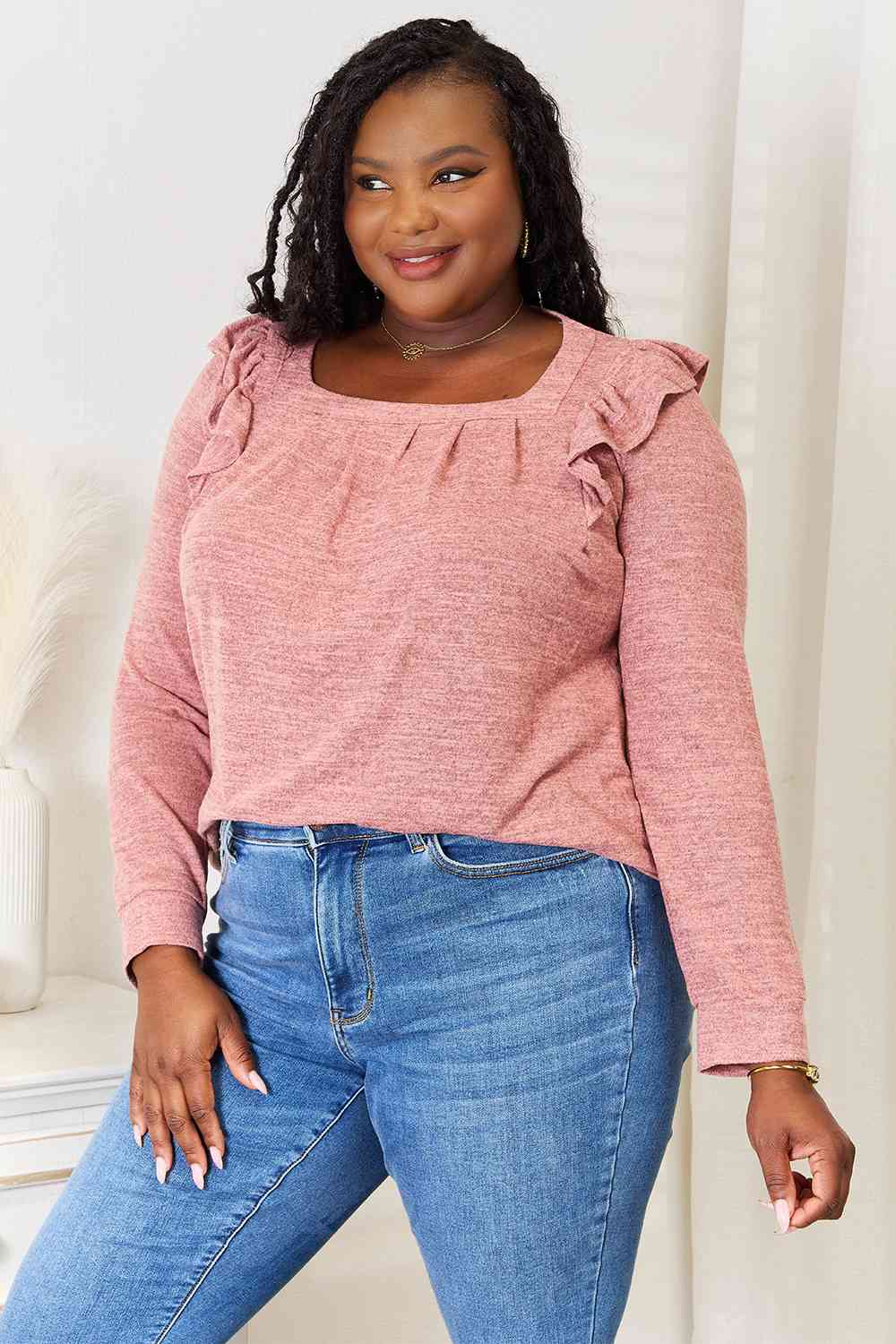 Square Neck Ruffle Shoulder Top – Feminine & Flirty